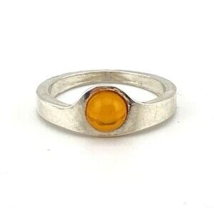 Modernist Minimalist Sterling Silver Baltic Amber Cigar Band Ring Size 8.5
